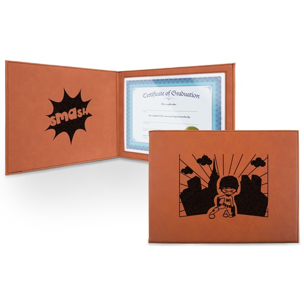 Custom Superhero in the City Leatherette Certificate Holder - Front and Inside