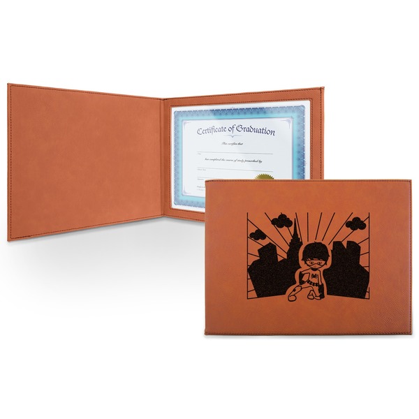 Custom Superhero in the City Leatherette Certificate Holder - Front
