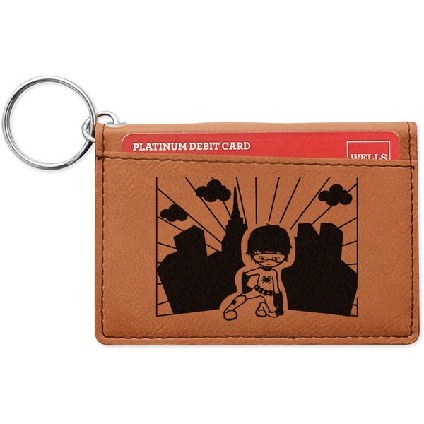 Custom Superhero in the City Leatherette Keychain ID Holder