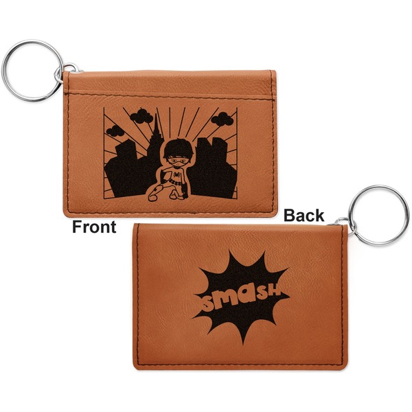 Superhero in the City Cognac Leatherette Keychain ID Holders - Front and Back Apvl