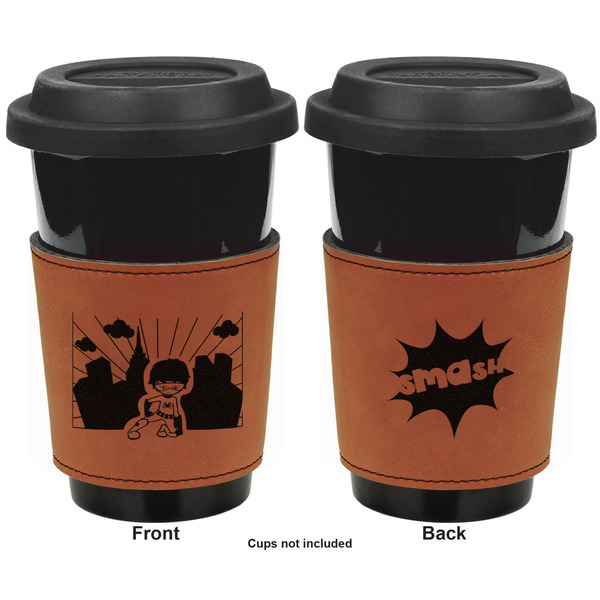 Superhero in the City Cognac Leatherette Mug Sleeve - Double Sided Apvl