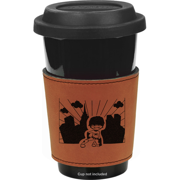 Custom Superhero in the City Leatherette Cup Sleeve - Double Sided
