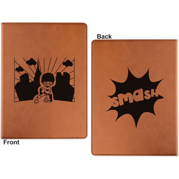 Superhero in the City Cognac Leatherette Portfolios with Notepad - Small - Double Sided- Apvl