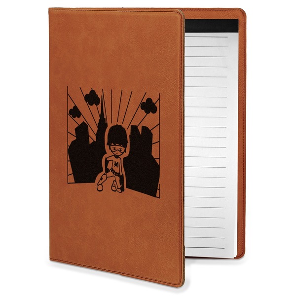 Custom Superhero in the City Leatherette Portfolio with Notepad - Small - Double Sided