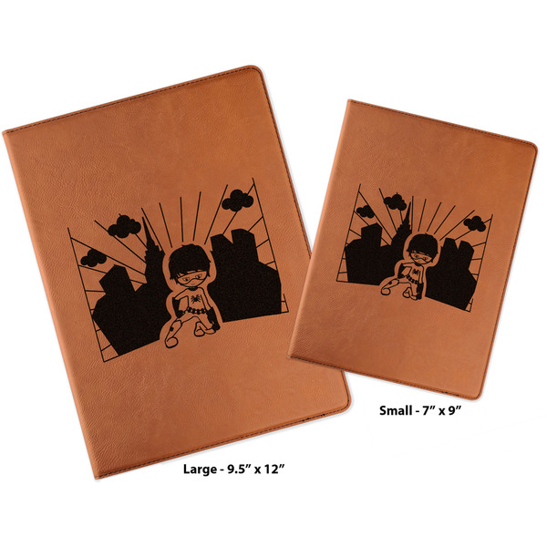 Superhero in the City Cognac Leatherette Portfolios with Notepad - Compare Sizes