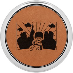Superhero in the City Set of 4 Leatherette Round Coasters w/ Silver Edge