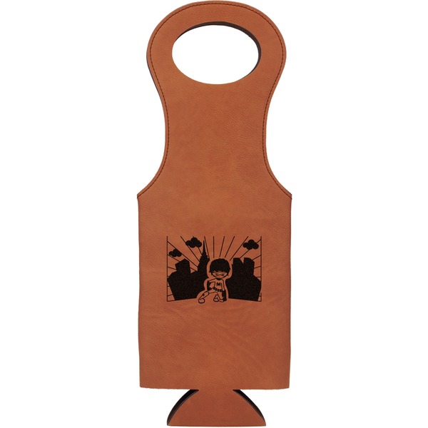 Custom Superhero in the City Leatherette Wine Tote - Single Sided