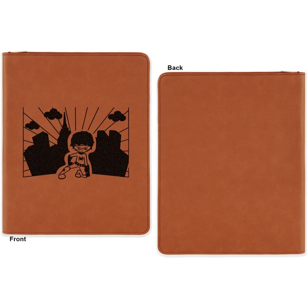 Superhero in the City Cognac Leatherette Zipper Portfolios with Notepad - Single Sided - Apvl