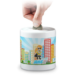 Superhero in the City Coin Bank (Personalized)