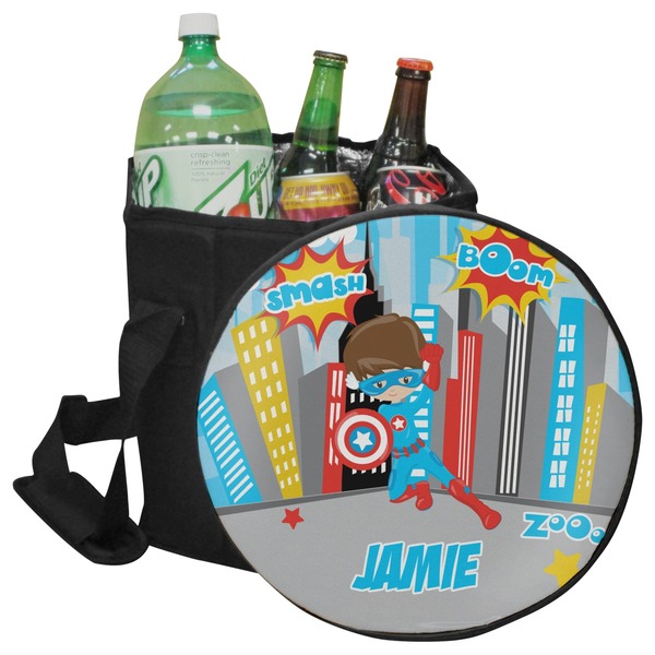 Custom Superhero in the City Collapsible Cooler & Seat (Personalized)