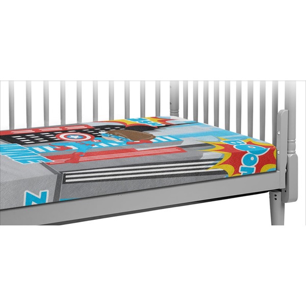 Custom Superhero in the City Crib Fitted Sheet (Personalized)