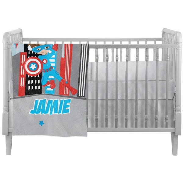 Custom Superhero in the City Crib Comforter / Quilt (Personalized)