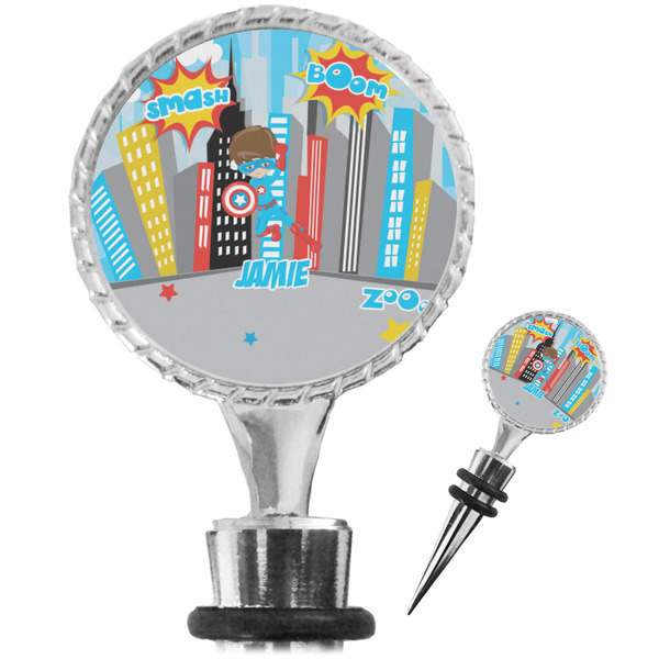 Custom Superhero in the City Wine Bottle Stopper (Personalized)
