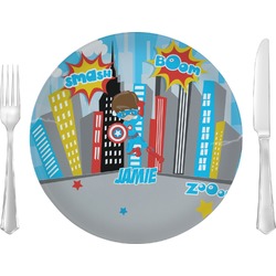 Superhero in the City Glass Lunch / Dinner Plate 10" (Personalized)