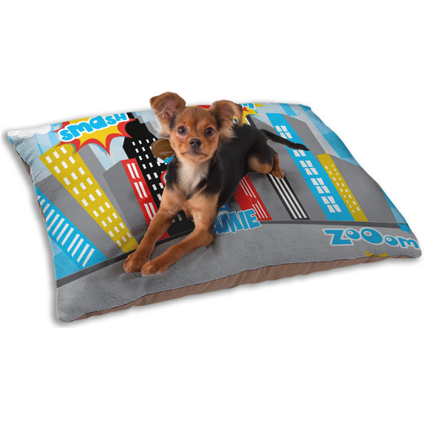 Custom Superhero in the City Dog Bed - Small w/ Name or Text