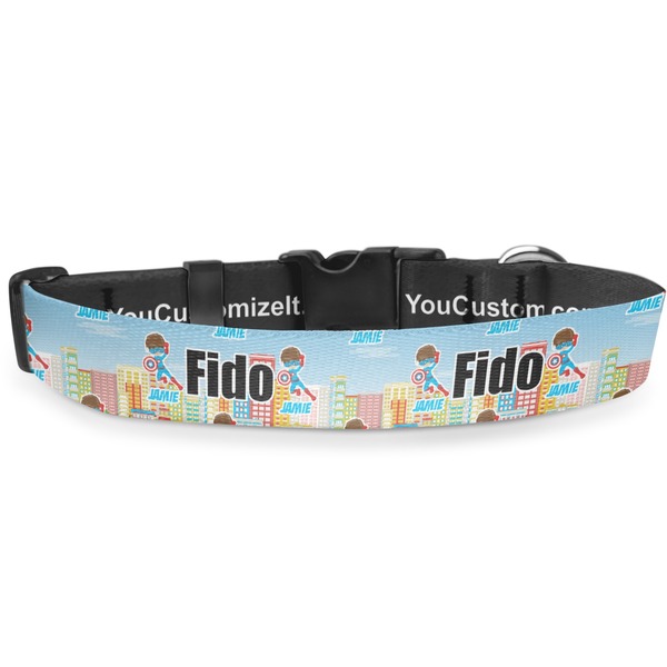 Custom Superhero in the City Deluxe Dog Collar - Double Extra Large (20.5" to 35") (Personalized)