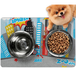 Superhero in the City Dog Food Mat - Small w/ Name or Text