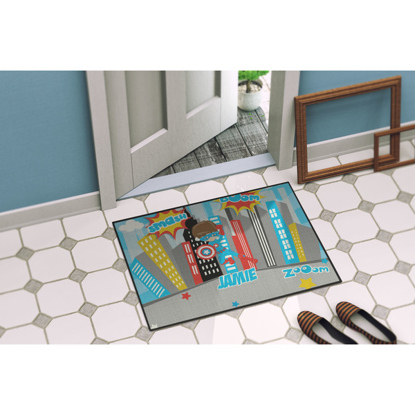 Superhero in the City Door Mat Lifestyle