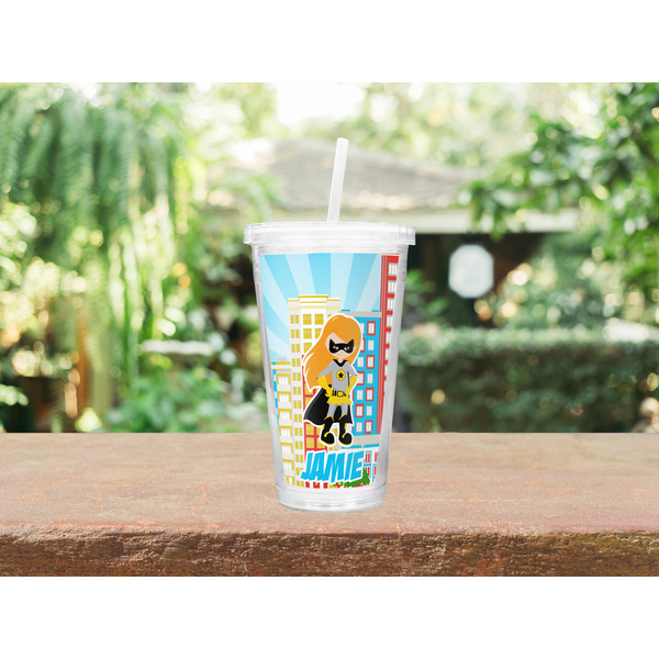 Superhero in the City Double Wall Tumbler with Straw Lifestyle