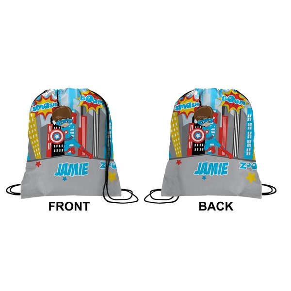 Superhero in the City Drawstring Backpack Front & Back Medium