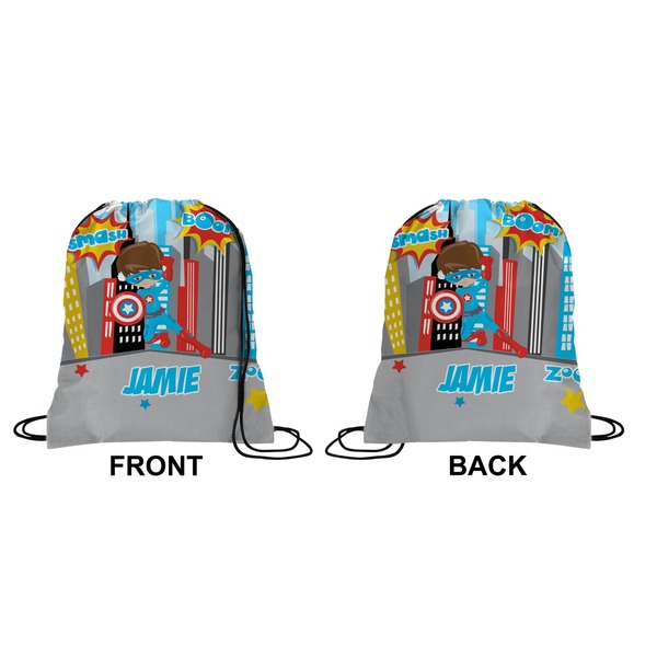 Superhero in the City Drawstring Backpack Front & Back Small