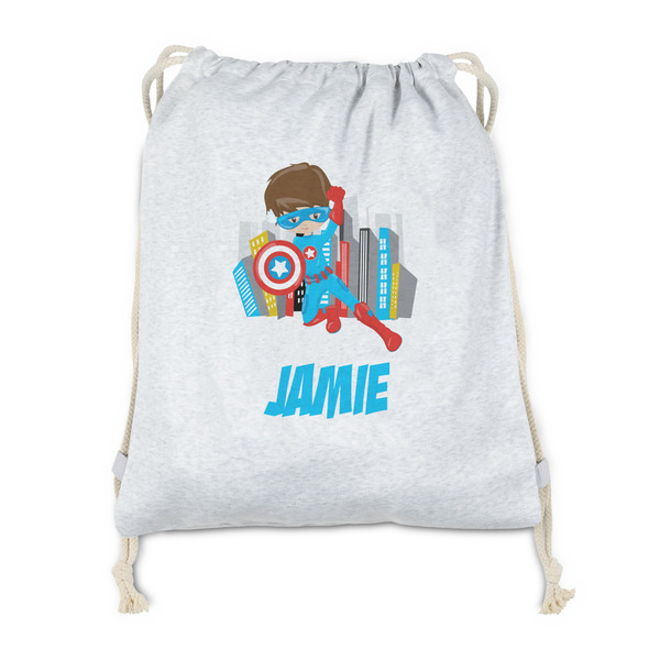 Custom Superhero in the City Drawstring Backpack - Sweatshirt Fleece - Double Sided (Personalized)