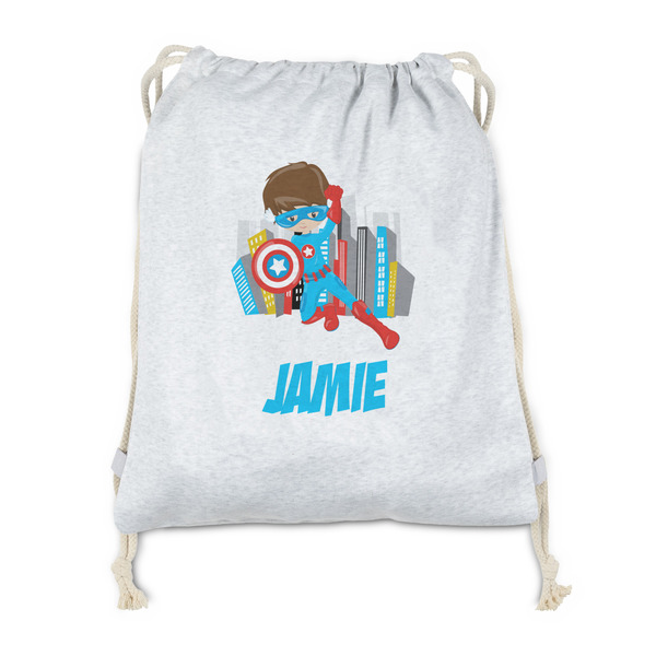 Custom Superhero in the City Drawstring Backpack - Sweatshirt Fleece - Single Sided (Personalized)