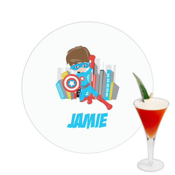 Custom Superhero in the City Printed Drink Topper -  2.5" (Personalized)