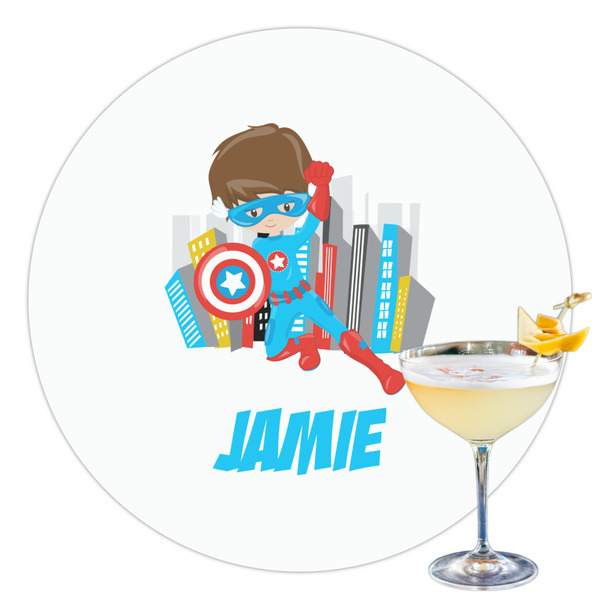 Custom Superhero in the City Printed Drink Topper - 3.5" (Personalized)