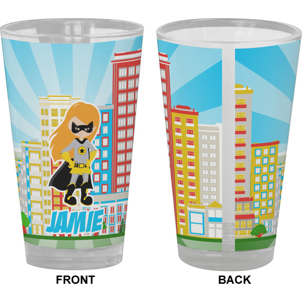 Superhero in the City Pint Glass - Full Color - Front & Back Views