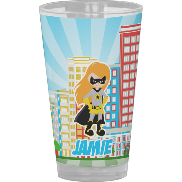 Custom Superhero in the City Pint Glass - Full Color (Personalized)