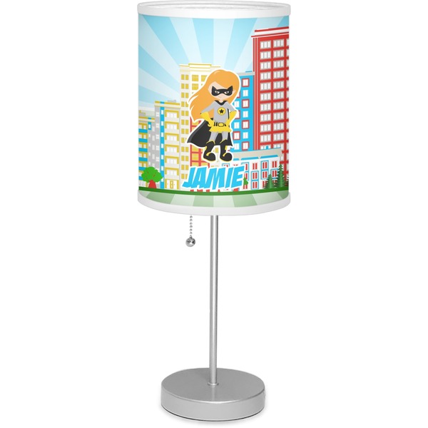 Custom Superhero in the City 7" Drum Lamp with Shade Linen (Personalized)