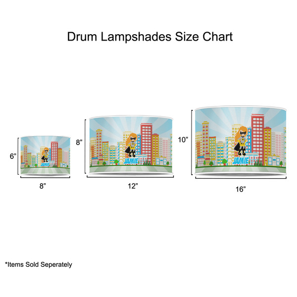 Superhero in the City Drum Lampshades - Sizing Chart