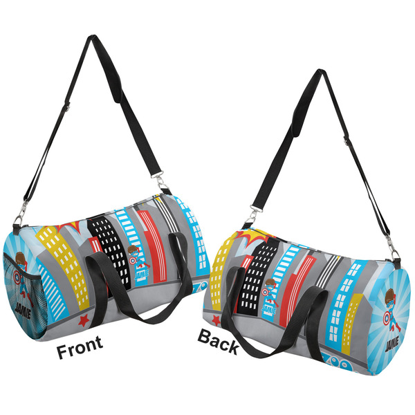 Superhero in the City Duffle bag large front and back sides