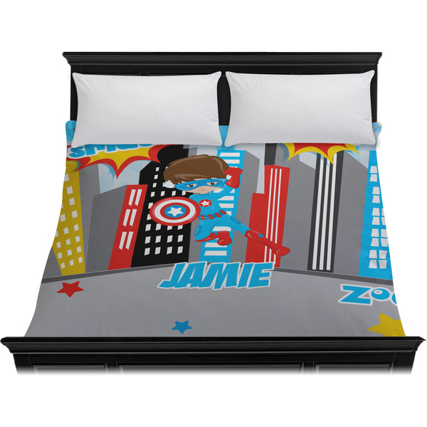 Superhero in the City Duvet Cover - King - On Bed - No Prop