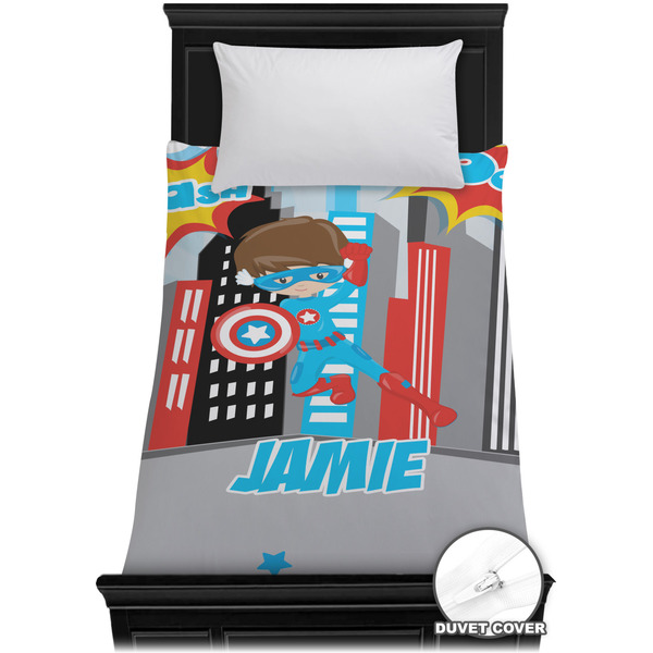 Custom Superhero in the City Duvet Cover - Twin XL (Personalized)