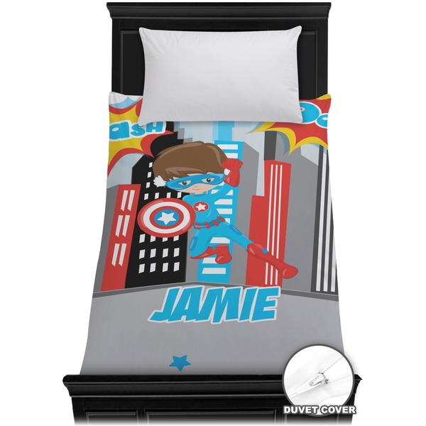 Custom Superhero in the City Duvet Cover - Twin (Personalized)