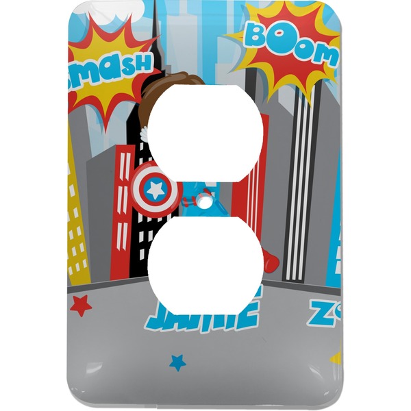 Custom Superhero in the City Electric Outlet Plate (Personalized)