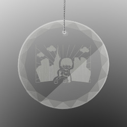 Superhero in the City Engraved Glass Ornament - Round