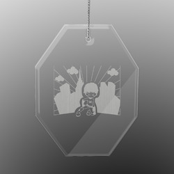 Superhero in the City Engraved Glass Ornament - Octagon