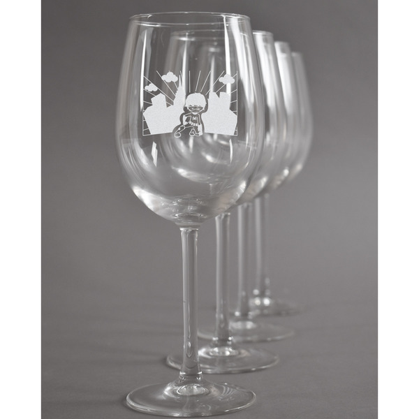 Custom Superhero in the City Wine Glasses (Set of 4)