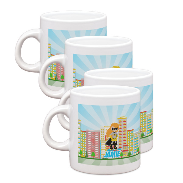 Custom Superhero in the City Single Shot Espresso Cups - Set of 4 (Personalized)