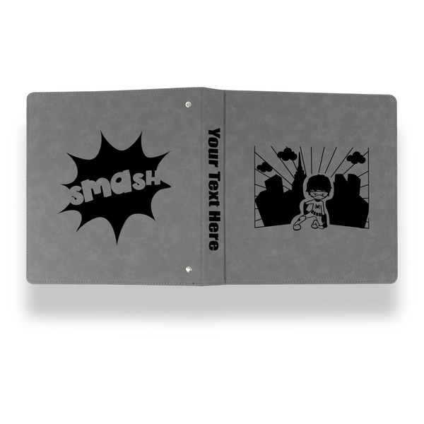 Superhero in the City Leather Binder - 1" - Grey - Back Spine Front View