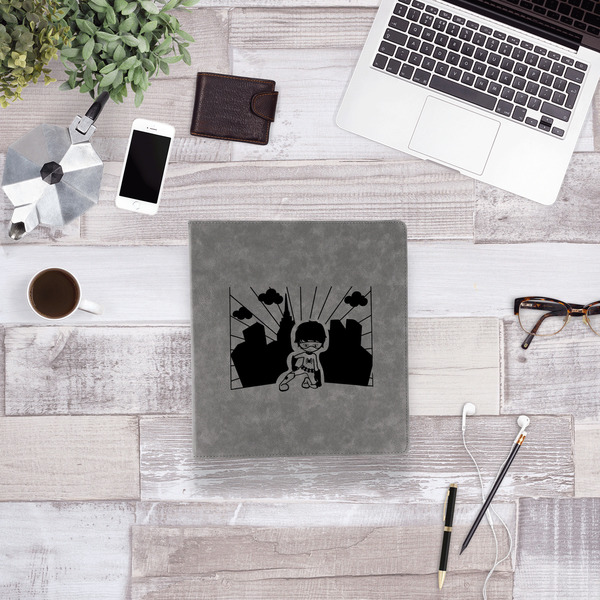Superhero in the City Leather Binder - 1" - Grey - Lifestyle View