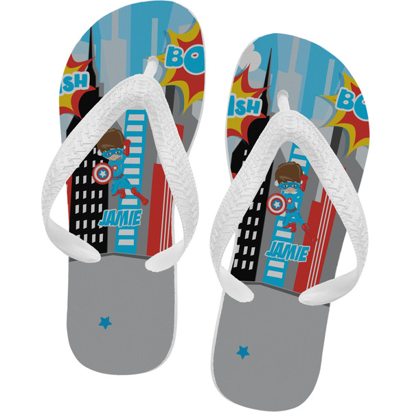 Custom Superhero in the City Flip Flops - XSmall (Personalized)