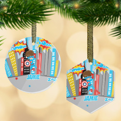 Superhero in the City Flat Glass Ornament w/ Name or Text