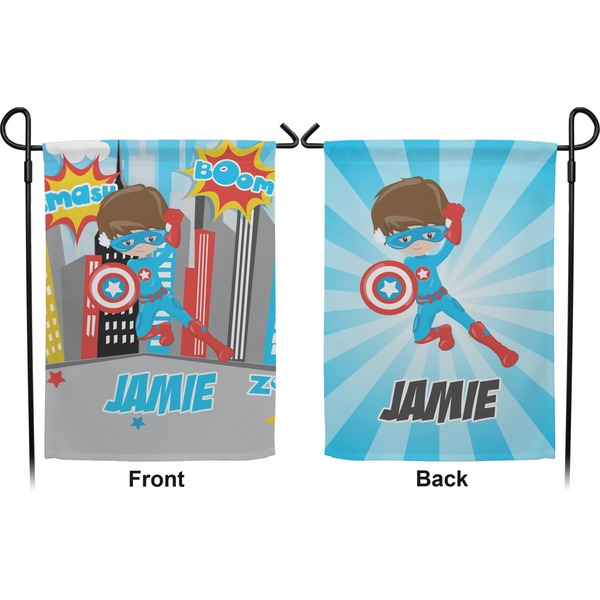 Superhero in the City Garden Flag - Double Sided Front and Back