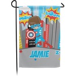 Superhero in the City Small Garden Flag - Double Sided w/ Name or Text
