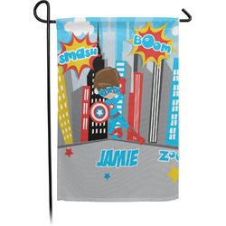 Superhero in the City Small Garden Flag - Single Sided w/ Name or Text