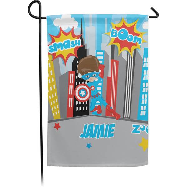Custom Superhero in the City Small Garden Flag - Single Sided w/ Name or Text